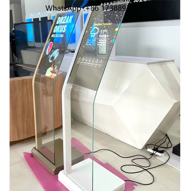 55 Inch Ad Display Ultra Thin Floor Standing Transparent OLED Touch Screen for Retail Store