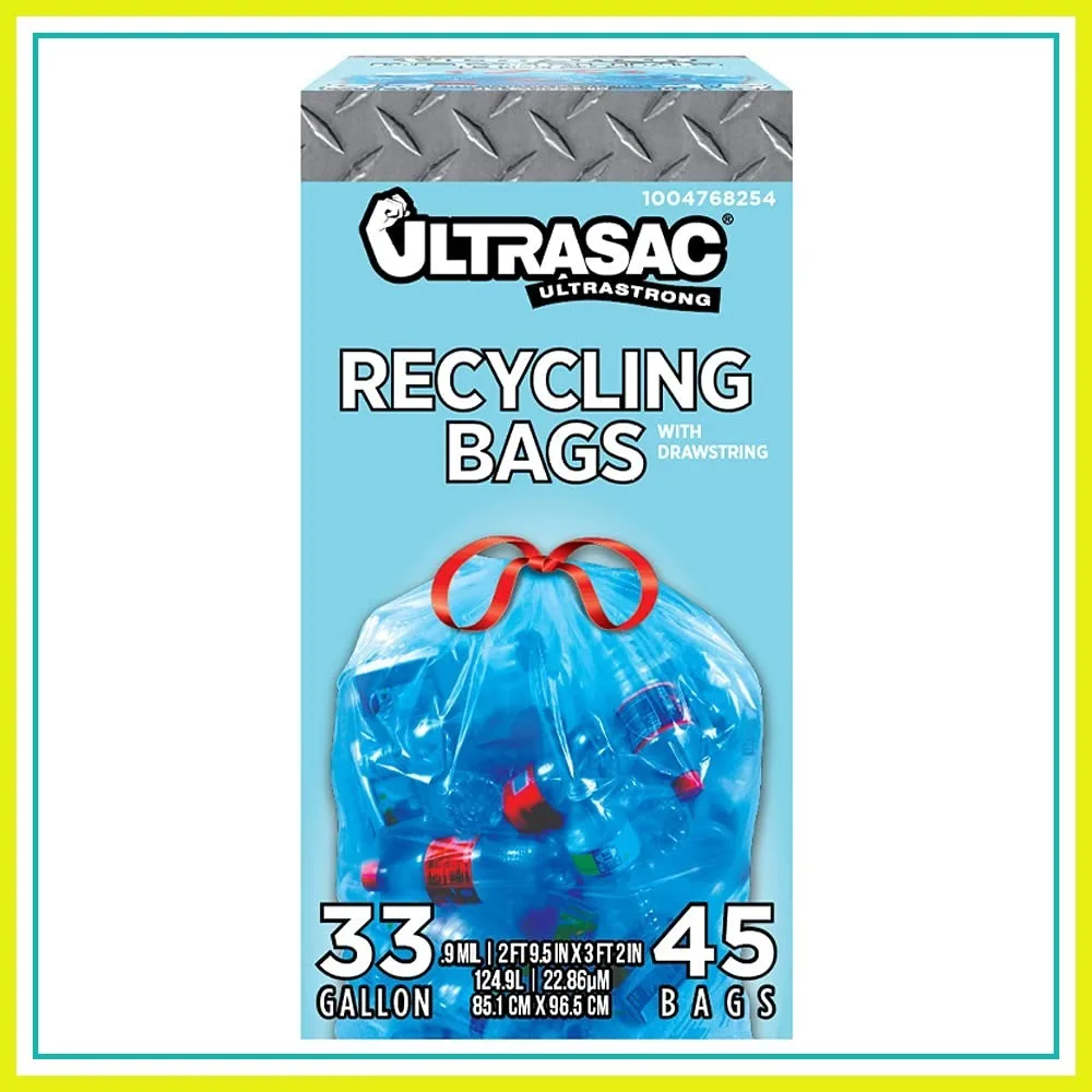 

33 Gallon Recycling Bags 0.9 MIL Heavy Duty Trash Bags 33.5"x38" 45 Count