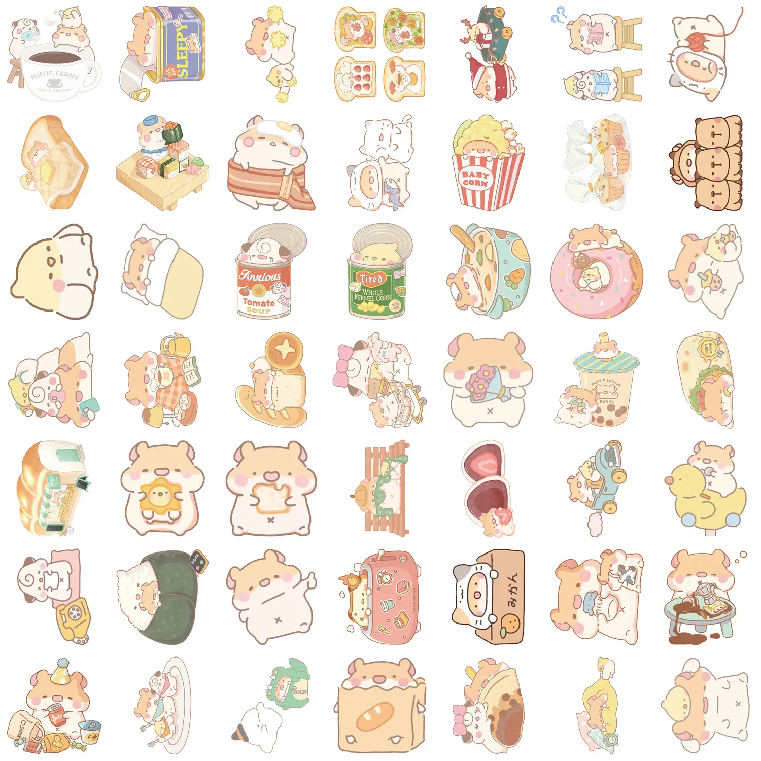 50pcs Bread Mice Cartoon Graffiti Animals Stickers Phone Guitar Laptop Notebook Suitcase Water Bottles Waterproof Sticker Gift