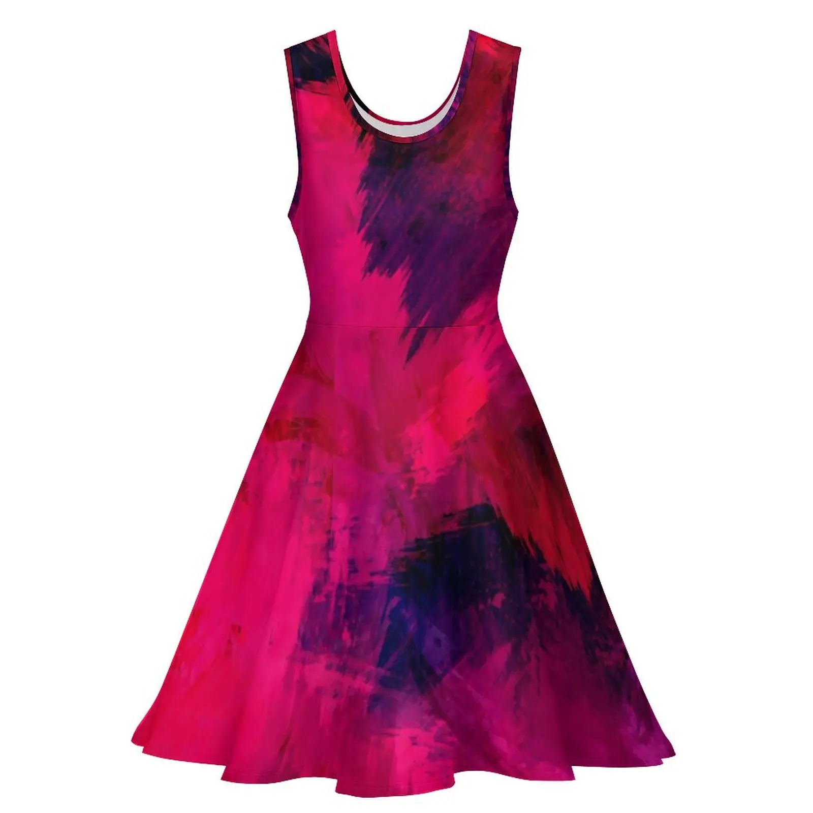 Abstract Brush Dress Red and Purple Vintage Dresses Sleeveless Casual Big Size Skate Dress Ladies Pattern Vestidos