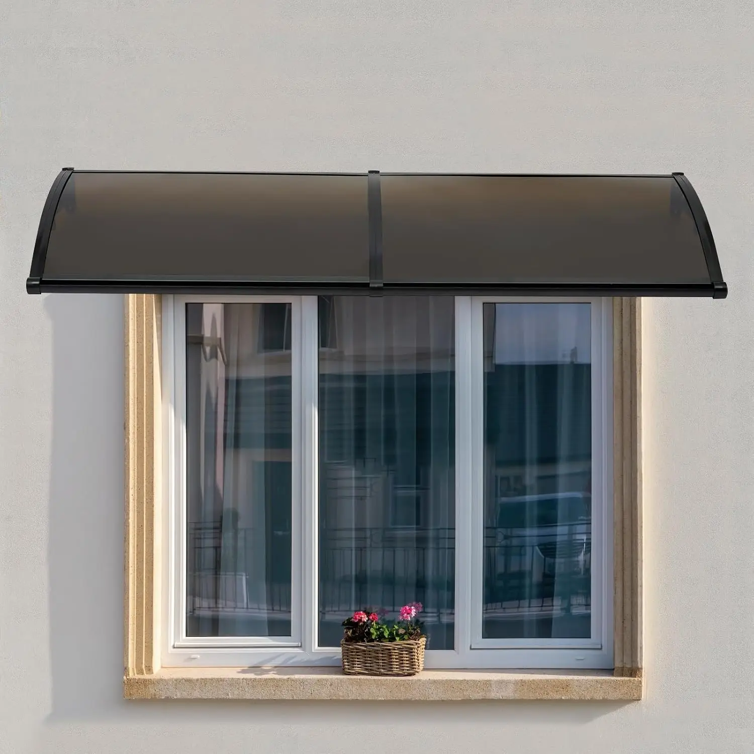 Auvent de porte et fenêtre, protection contre la pluie et les UV, en polycarbonate avec drainage, pour porte d'entrée et patio (noir)