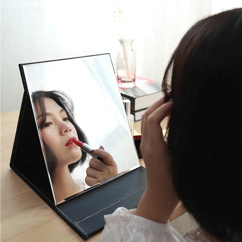 CSHOU216 Makeup Mirror Foldable Travel Mirror, Pu Portable Adjustable Rectangular Ultra-thin Mirror, Used For Travel