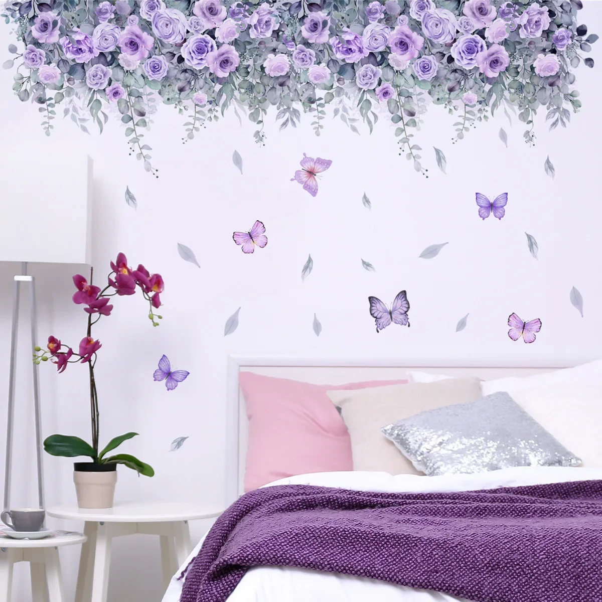 1pc Purple Flower Vine Lavender Blossom Wall Sticker For Living Room Bedroom Home Decor