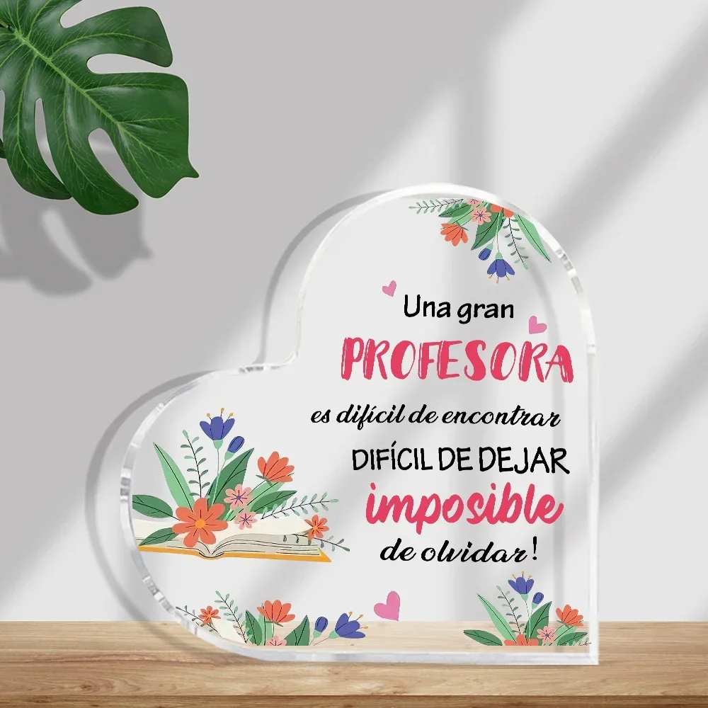 Heart Acrylic Plaque Una Gran Profesora Spanish Teacher Appreciation Gift,Thank You Profesora Heart Shaped Acrylic Desk Plaque Teacher Keepsake Ornament