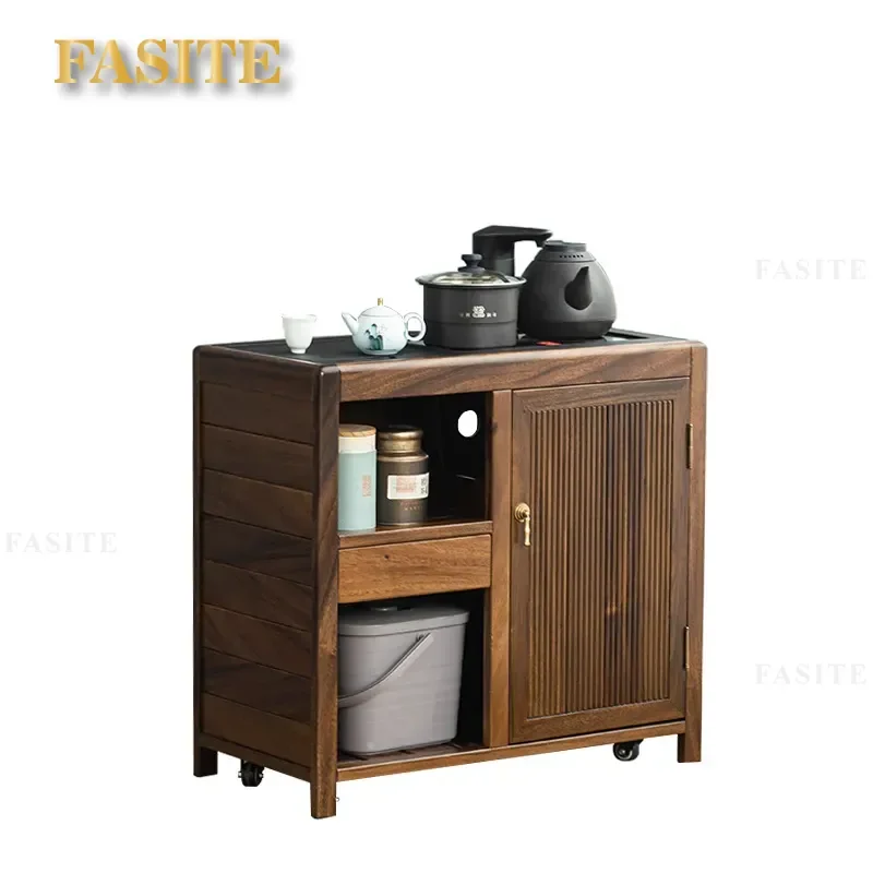 For Walnut Tea Cabinet Small Solid Wood Side Table Integrated Kettle Storage Household Tea Brewing Station Compact Furniture