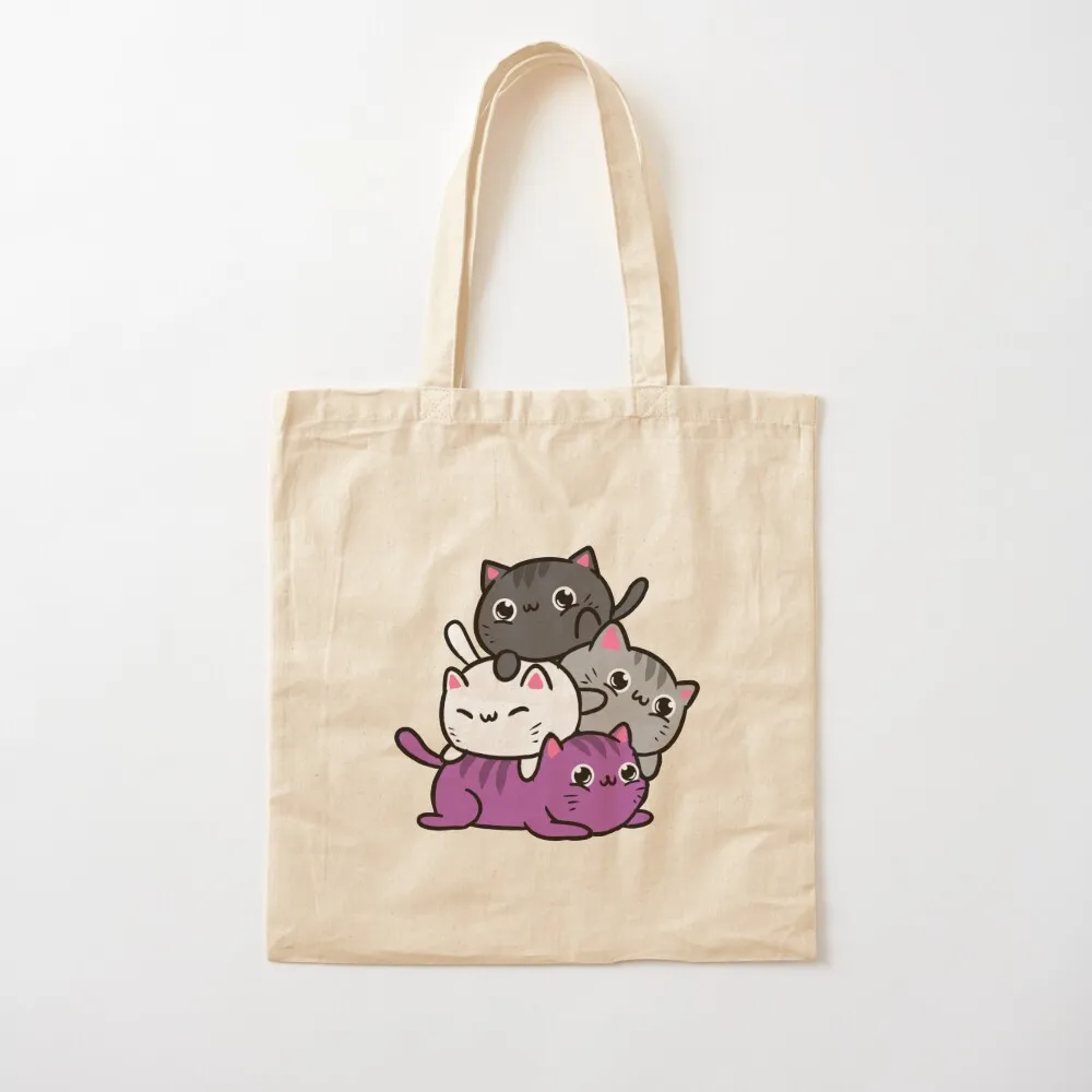 

Kawaii Cat Pile Asexual Pride Tote Bag Canvas stote bag reusable shopping bag Canvas Tote