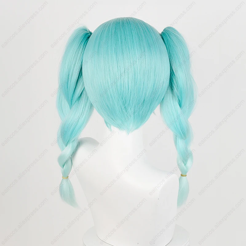 Kucyki peruka do Cosplay króliczek 45cm długie splecione peruki Cyan Gradient peruki odporne na ciepło włosy syntetyczne