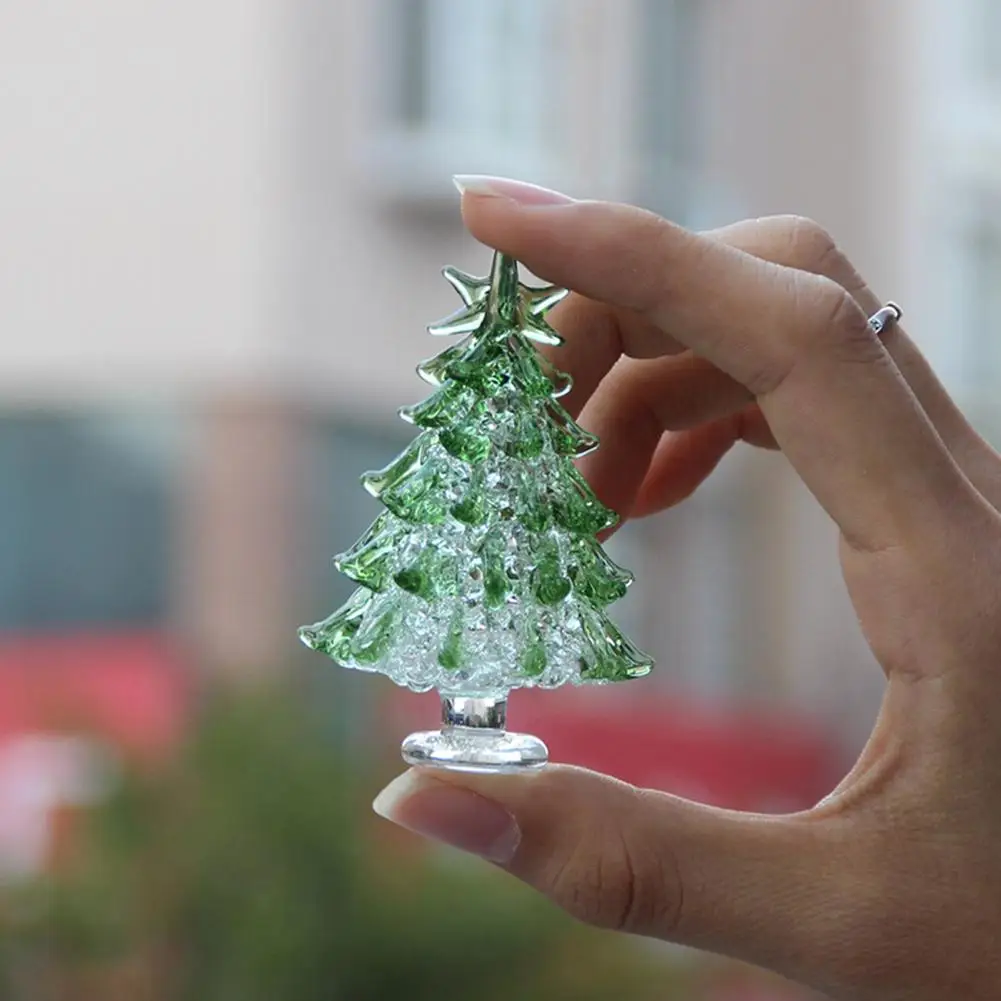 Glass Christmas Tree Mini Tabletop Xmas Tree Figurine with Star Topper for Winter Holiday Table Mantel Shelf Home Decoration