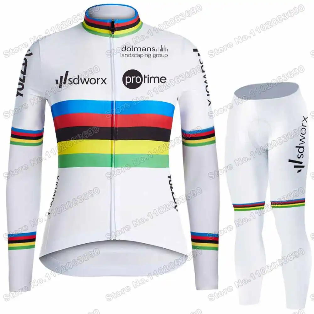 2023 Women Team SD Worx Cycling Jersey Long Sleeve Set World Champion Belgian Lotte Kopecky Cycling Clothing Road Bike jackets