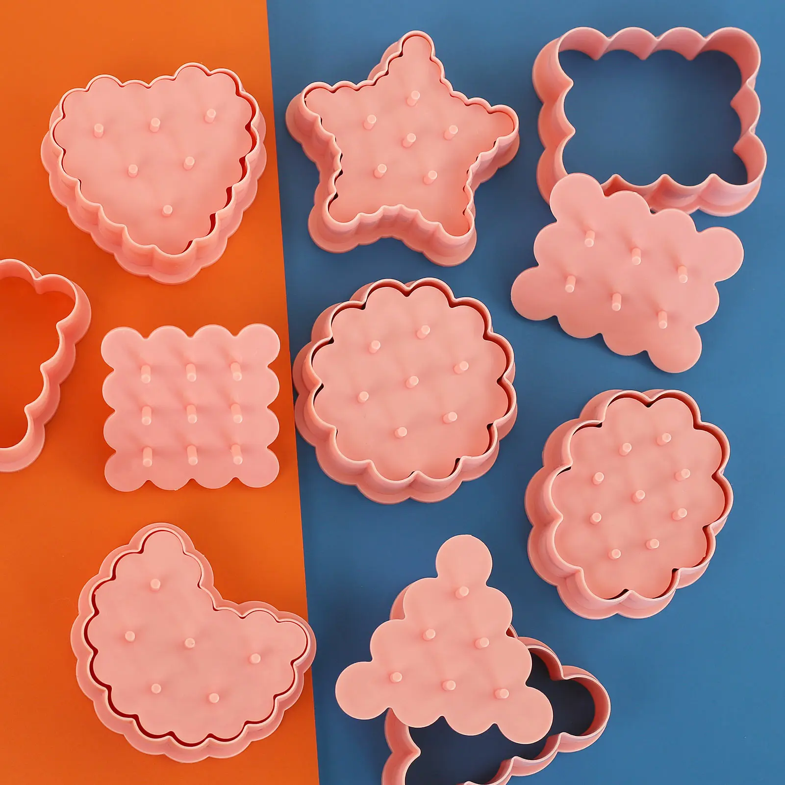 8 pezzi simpatici formine per biscotti classiche a forma di triangolo, cerchio, quare, stampi per biscotti, divertenti cartoni animati