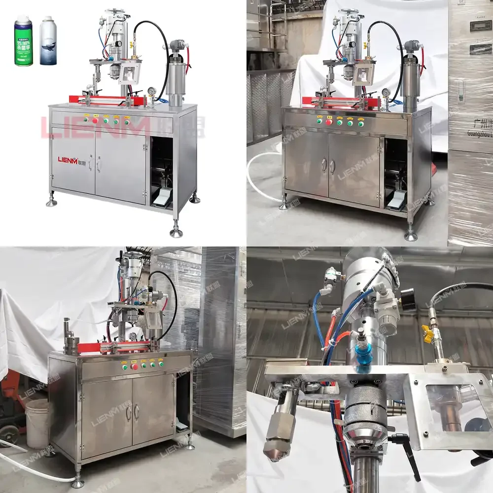 High Quality Spray Paint Bag on Valve Aerosol Filling Machine and Aerosol Can Sealing Machine Wood Case Oil Packing Machine