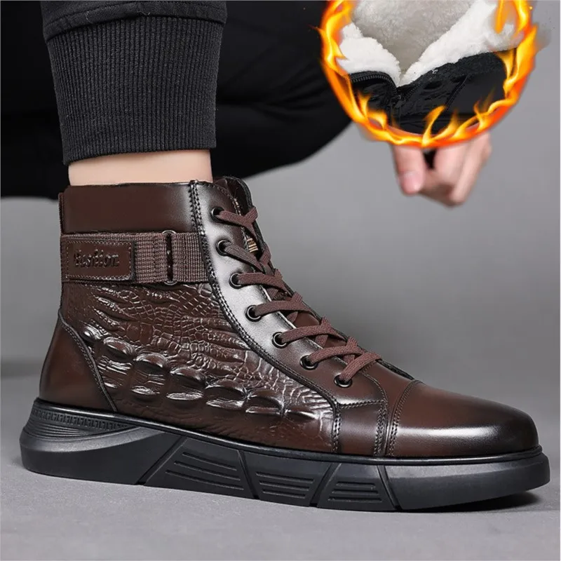 Genuine Leather Boots Men\'s Plush Wool Boots For Men Warm Snow Cotton Shoes Botas Para Hombre Botas Masculinas Em Couro Botines