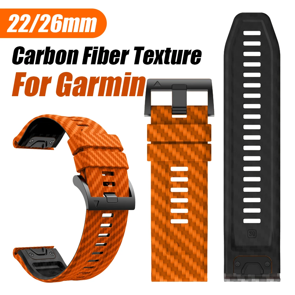 QuickFit 22mm 26mm Carbon Fiber Texture Silicone Strap For Garmin Fenix 8 Epix Pro Gen 2 47mm 51mm/Fenix 7X 6X 5X Plus Watchband