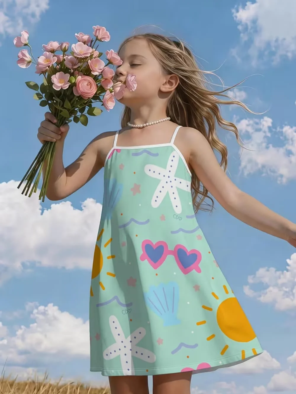Summer Beach Vibes Pattern Girls' Vibrant Fashion Digital 3D Print Sleeveless Camisole Dress Holiday Vacation Gift Girls Clothes