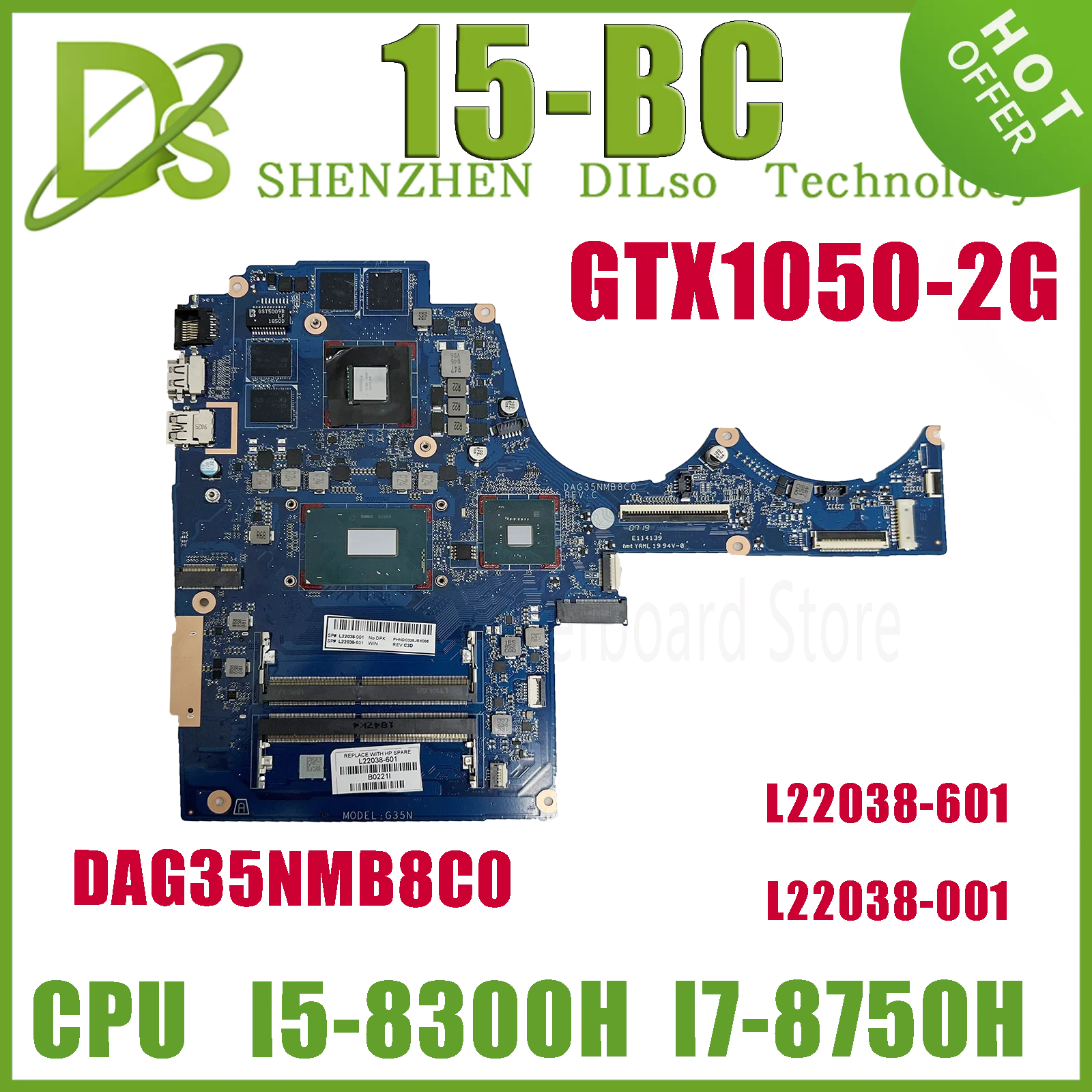 

KEFU L22038-601 L22038-001 Mainboard For HP 15-BC 15-AX Laptop Motherboard DAG35NMB8C0 W/I5-8300H I7-8750H GTX1050-2G 100% Test