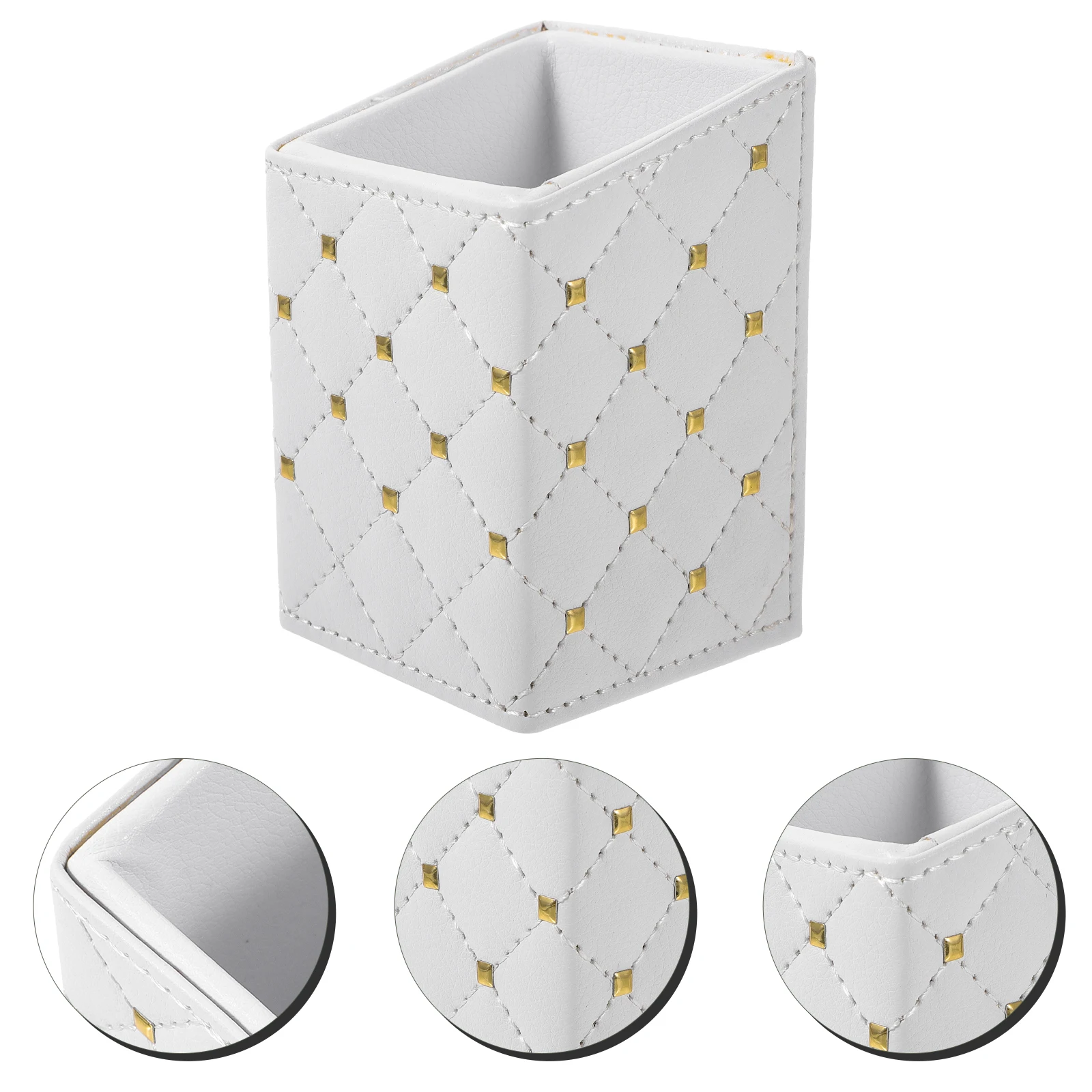 

Elegant Pu Pencil Holder White Desk Storage Bucket Brush Organizer Stationery Pen Holder Multifunctional Desktop