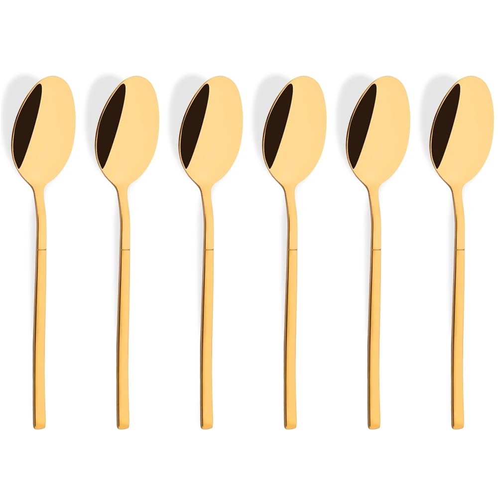 6Pcs Gold Coffee Spoon Stainless Steel Stiring Teaspoons Ice Cream Cake Dessert Spoon Flatware Set Tableware Party Cutlery Set