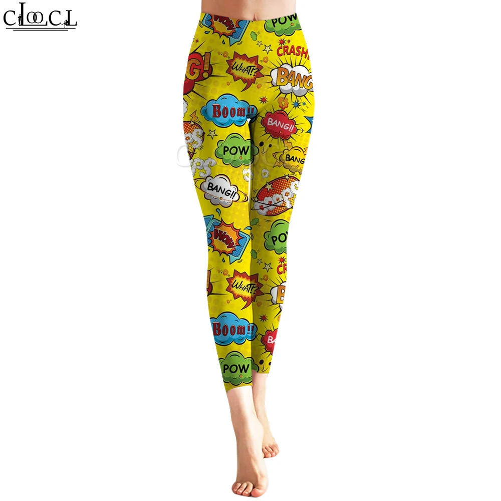 CLOOCL Frauen Nahtlose Leggings Fitness Hose Push-Up Schlanke Strumpfhosen Cartoon Comic Stil Druck Gesäß Leggings