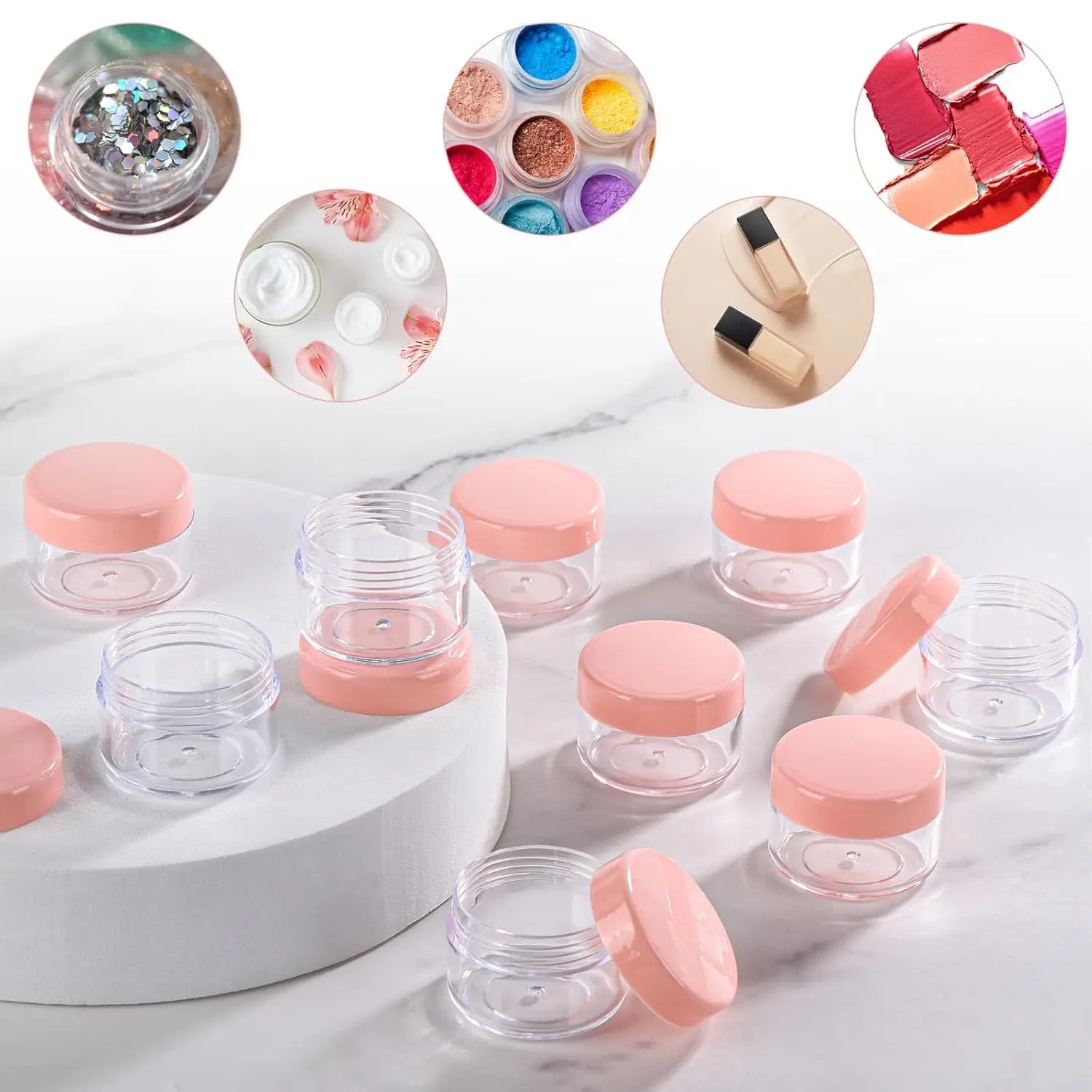 50 Stück 15g Kleine Probenbehälter Make-up Plastikdosen mit Deckeln Reise-Leerflaschen Make-up-Organizer Aufbewahrung – Detail 4