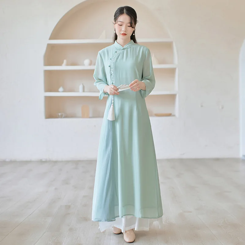 

Платье Чонсам YOUDEYISI Aodai китайское ханьфу китайское Xianqi Ретро дзен чайная одежда осень