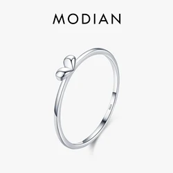 Modian Minimalist Real 925 Sterling Silver Cute Heart Trendy Finger Ring For Women Romantic Love Stackable Statement Jewelry