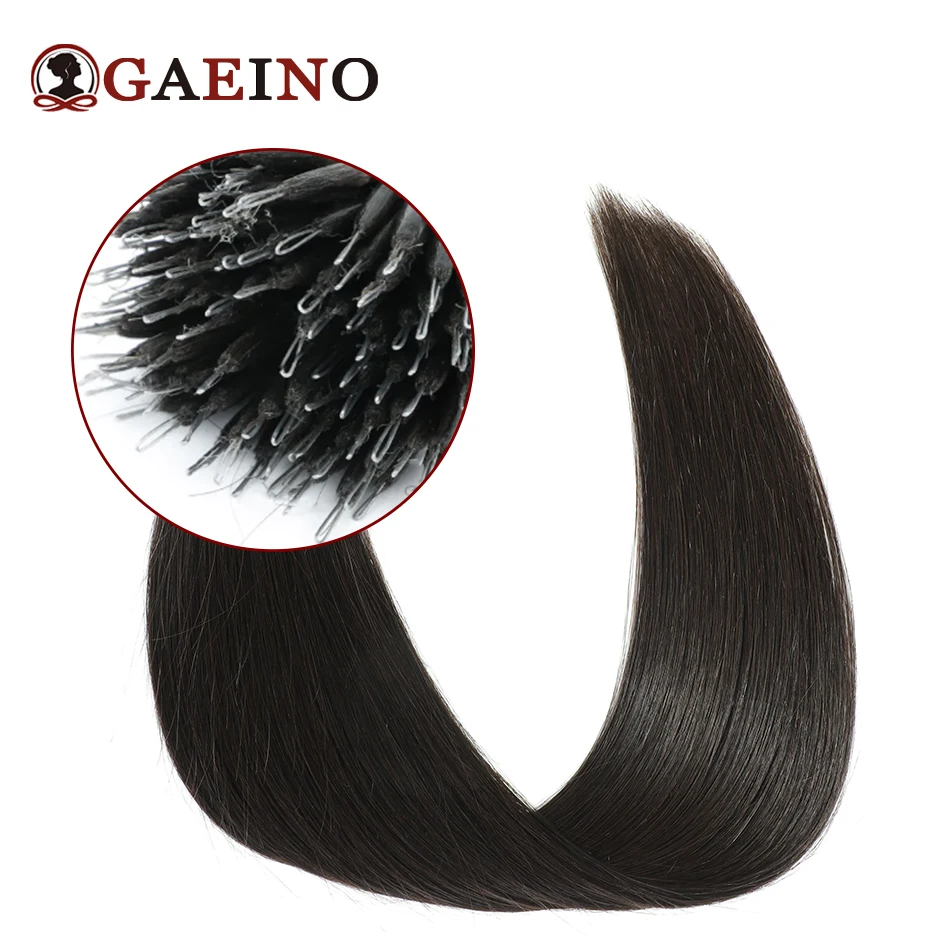 Nano Ring Hair Extensions Real Human Hair Straight 1B# Natural Black Micro Beads Ring Hair Extensions For Women 1G/Pc 12-26Inch