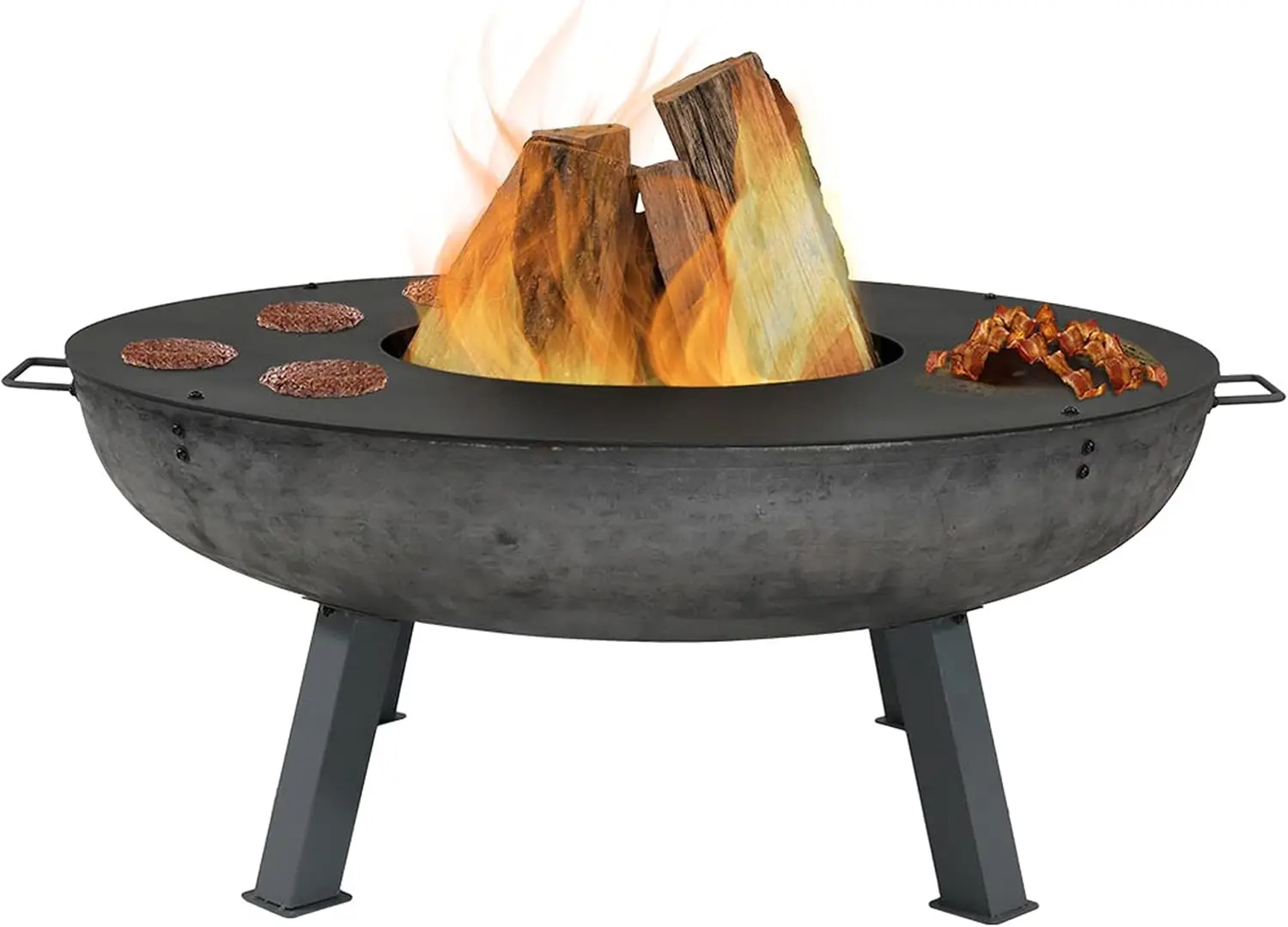 40-Inch Cast Iron Fire Pit Bowl with Cooking Ledge - Wood Burning