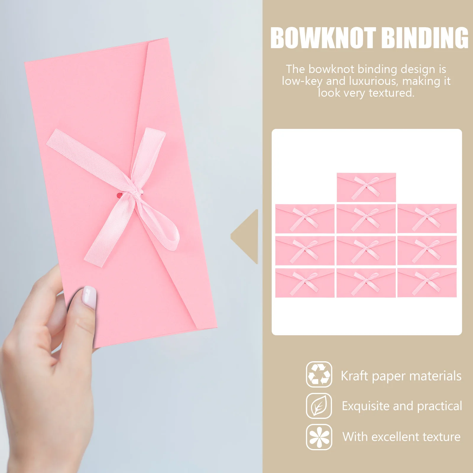 

10Pcs Kraft Envelopes Elegant Bowknot Binding Design Gift Envelopes for Invitation Cards Decoration Envelope Gift Card Envelope