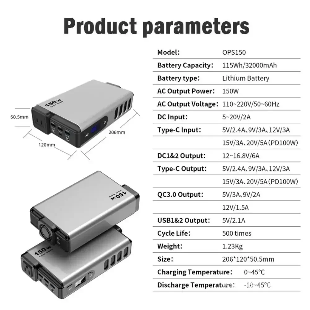 Imagem -06 - Bateria Externa de Emergência Portátil Power Station Viagem ao ar Livre Camping Powerbank Carregador de Alimentação 150w 110v 220v 32000mah