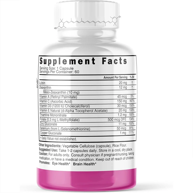 Lutein 20mg eye vitamin complex, triple carotenoid formula,containing zinc,vitamins,folic acid,60 capsules,eye health supplement
