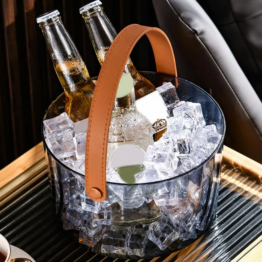 Ice Bucket with Faux Leather Handle Plastic Set for Parties Gatherings Cocktail Glass Chiller Champagne