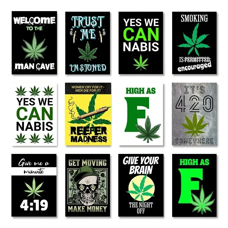 Weed Green Plants Smoke Poster Canvas Painting Wall Art for Living Room Home Club Unique Decoration