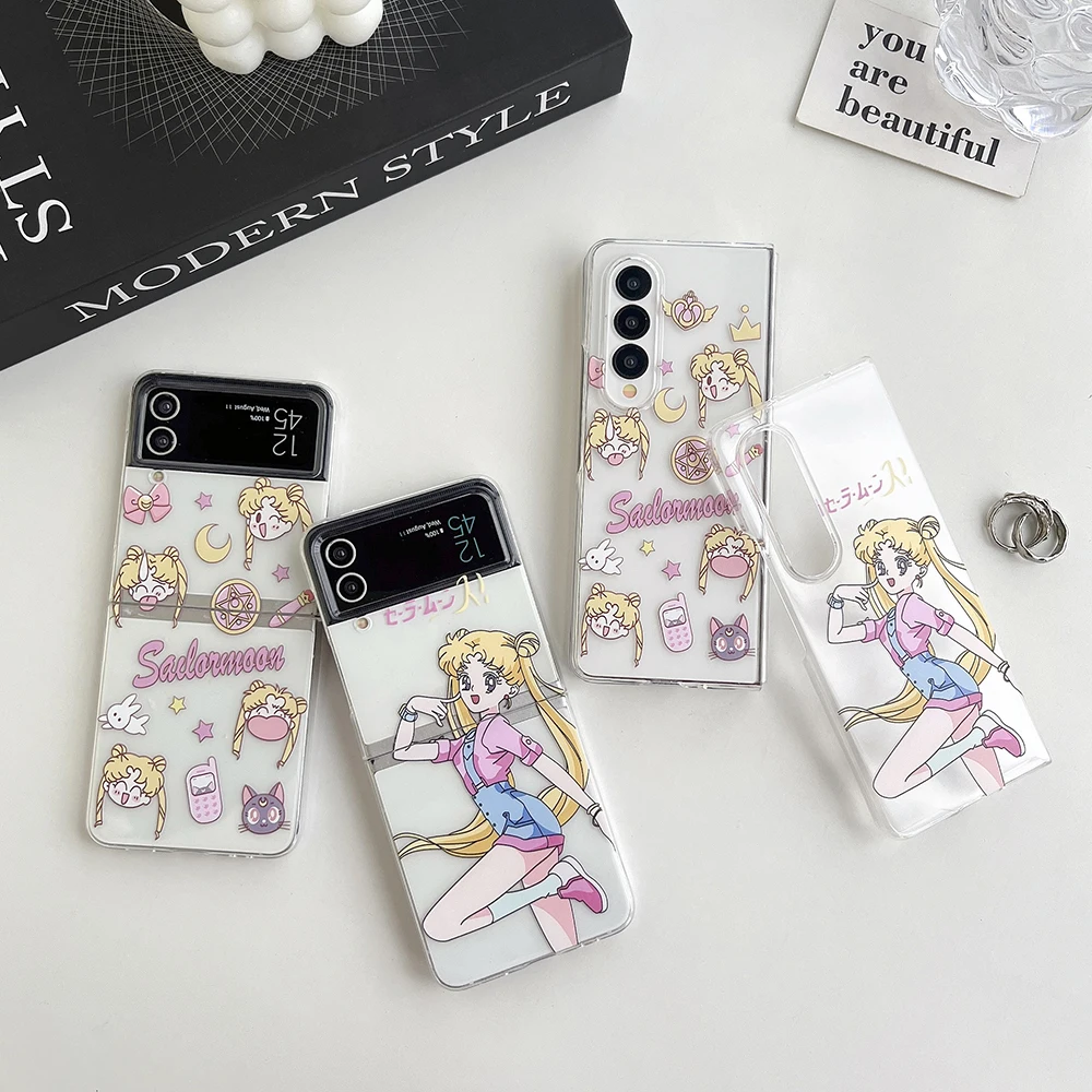 Cute Cartoon Tsukinos Usagies Phone Case for Samsung Galaxy Z Flip 3 4 Z Flip 5 6 Z Fold 5 5G PC Hard Anti-fall Back Cover Gift