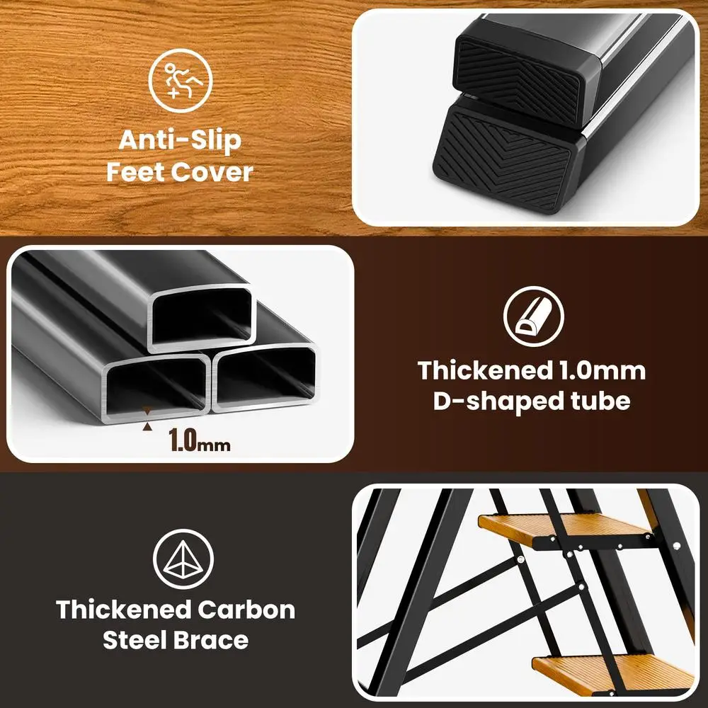 Aluminum Folding Step Stool Anti-Slip Pedal Wide Stepladder 330Lbs Capacity Kitchen Home Maintenance Easy Storage Multi-Use