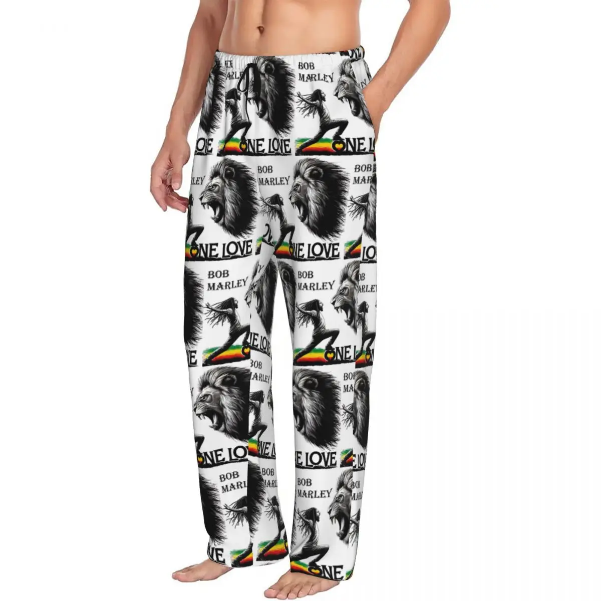 Custom Jamaica Reggae Rock Bob Marley Pajama Pants Men Sleepwear Sleep Lounge Bottoms with Pockets