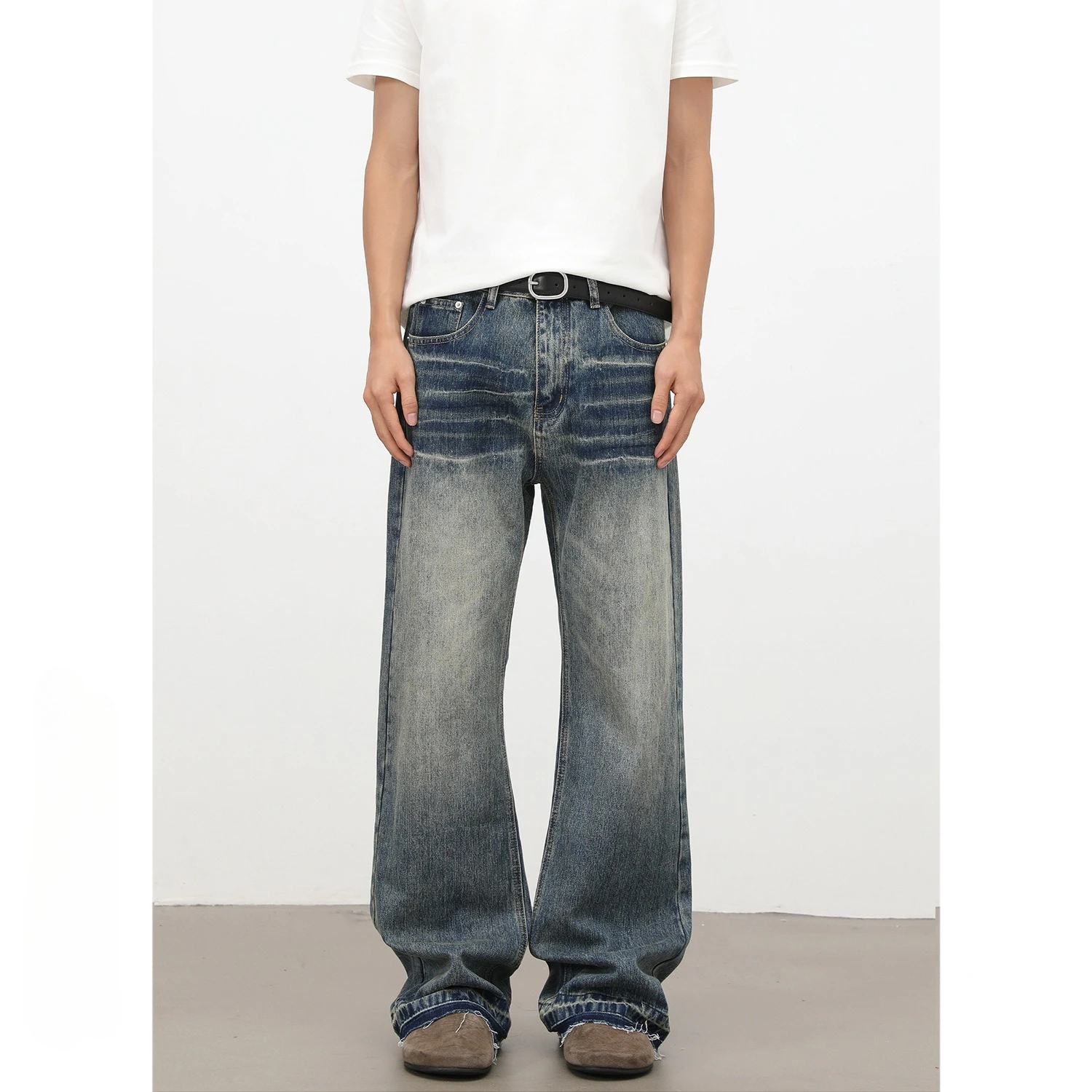 Retro Cat Beard Pattern Micro-pull Jeans Men's 2026 New American Loose High Street Thin Fashion Straight Pants