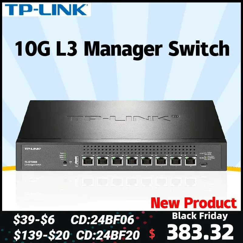 TP-LINK 10G High-speed VLAN Isolated Network Splitter Port Core Layer 3 Web Management Switch TL-ST5008 Asic Miner Hub Ethernet