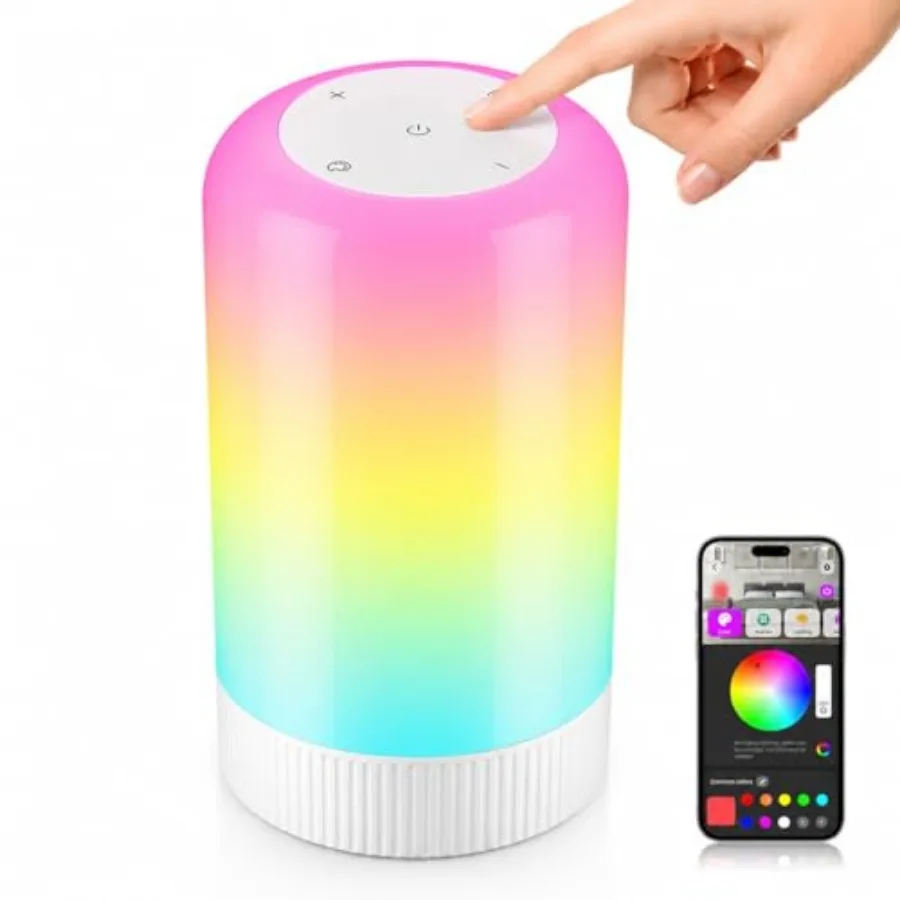 

RGBICWW Smart Table Lamp, Touch Bedside Lamp with App Control, LED Desk Lamp with Music Sync, 30+ Scenes and 16M Colors, Color