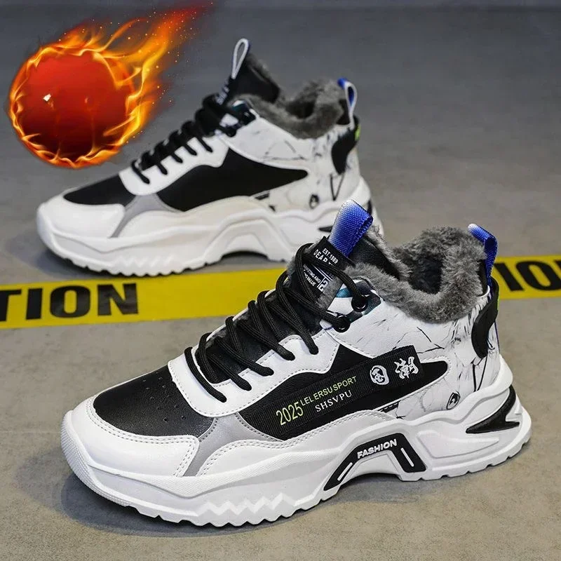 Men High-Top Cotton Boots Fashion Sneakers 2025 New Warm Sports Shoes for Men Anti Slip Comfort Students Running Shoes Zapatos