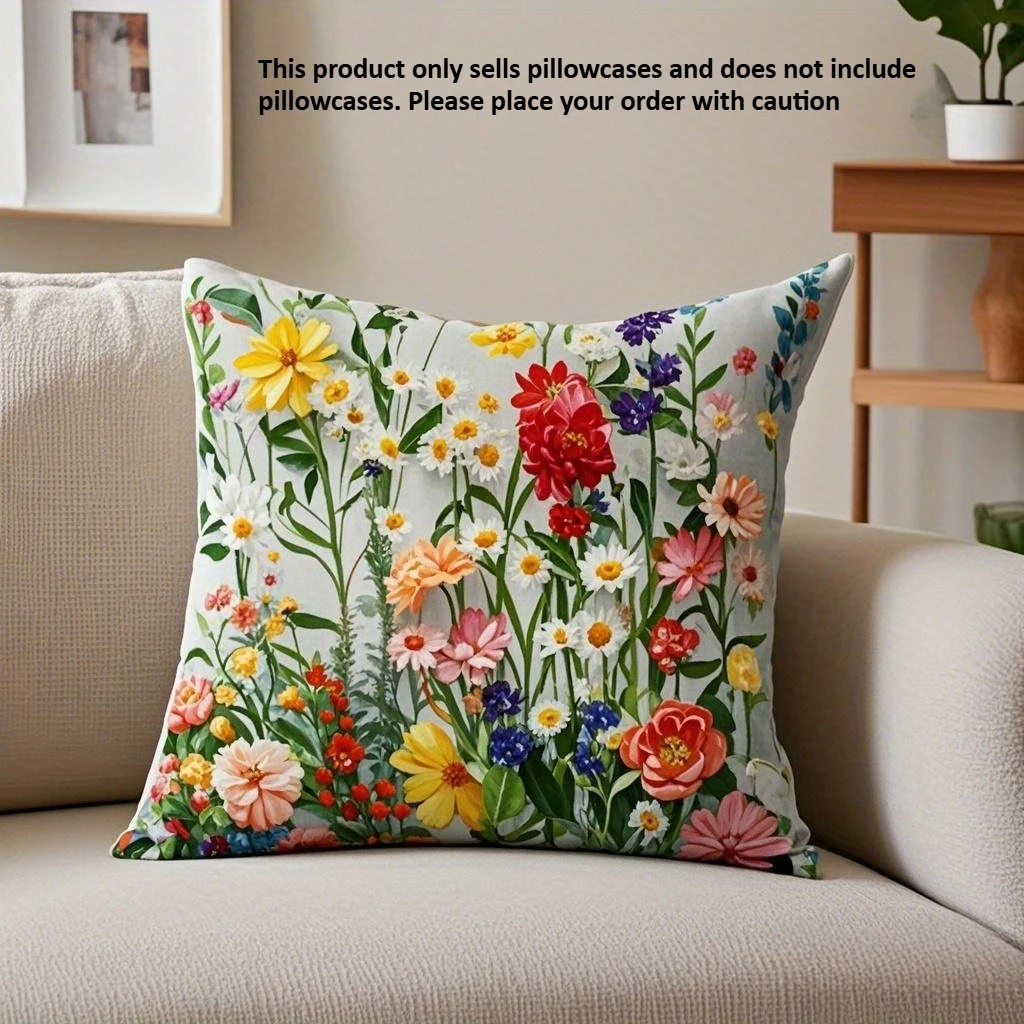 1Pack Country Floral Pillow Covers, 17.7x17.7 Inch, Machine Washable, Zippered Linen Cushion Cases for Home Decor,Flower Pattern
