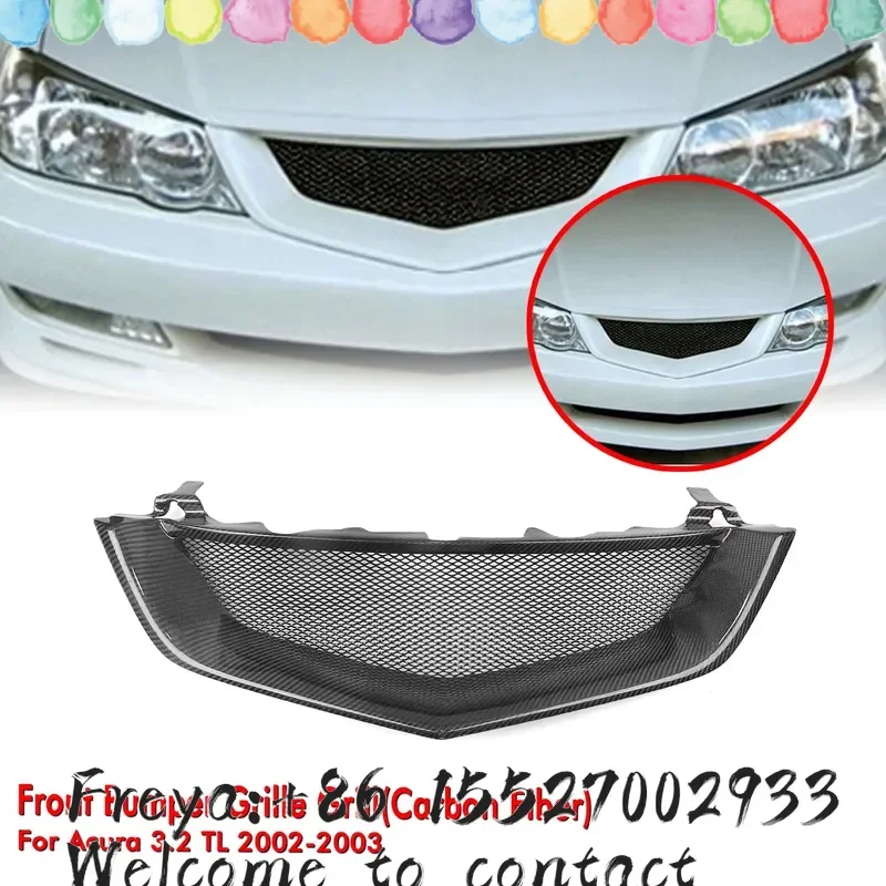 Real Carbon Fiber/Fiberglass Upper Bumper Hood Mesh Radiator Grid Front Grille Racing Grill For Acura TL 3.2L 2002-2003
