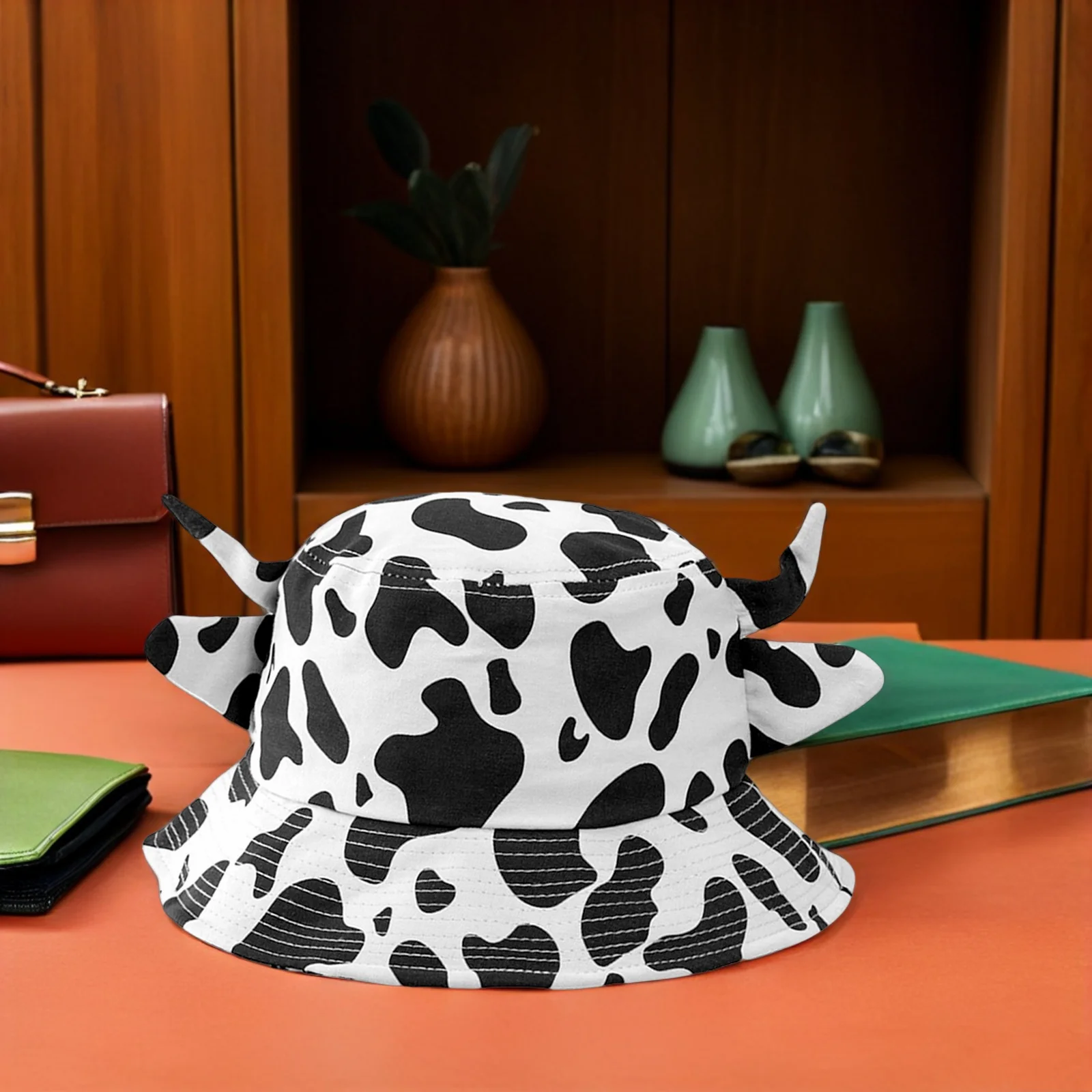 

Cow Prints Bucket Cotton Fisherman Hat Anti-Uv Sun Protection Wide Brim Summer Beach Hat For Women Lightweight Comfortable Horns