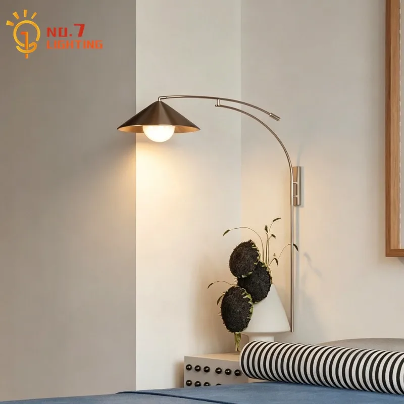 Nordic Industrial Modern Long Arm Wall Lamp LED E27 Minimalist Metal Designer Wall Mounted Background Bedroom Living Room Study
