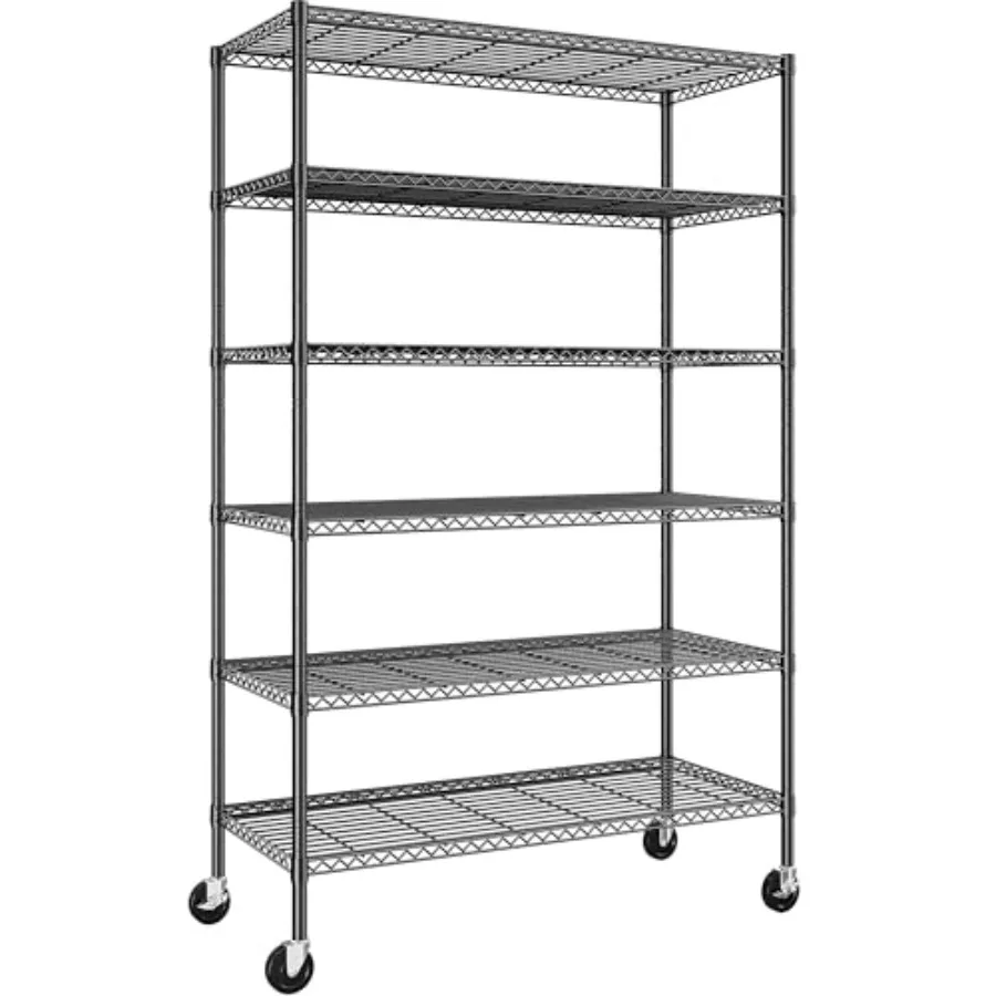 

82 H X45 W X18 D Storage Shelves with Wheels 6 Tier Wire Shelving Adjustable Metal Shelving Pantry Shelves Capacity 1200LBS for