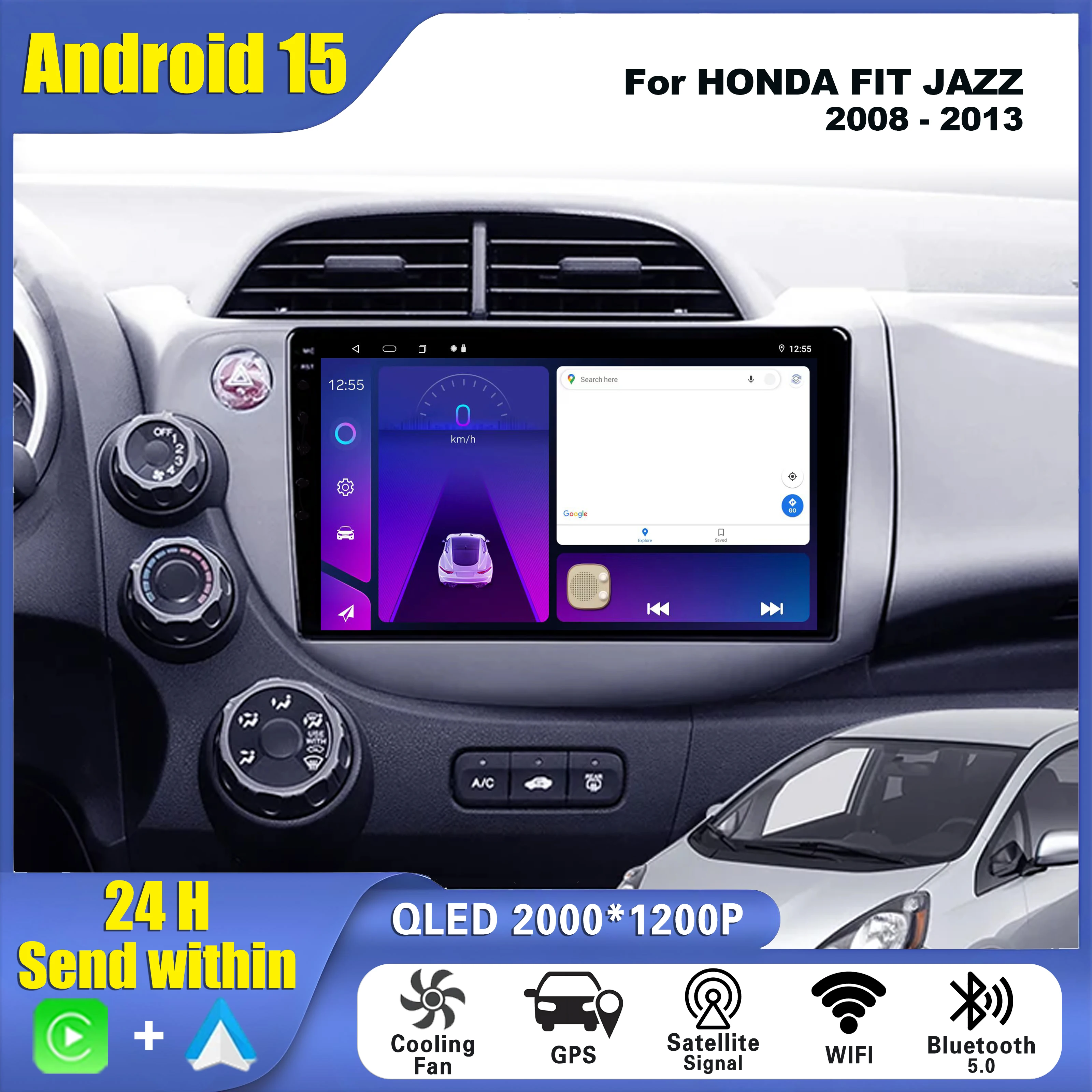 Автомобильная стереосистема Android 15 для Honda Fit Jazz 2008-2013 2din Carplay Multimidia Видеоплеер Навигация GPS Головное устройство WIFI BT