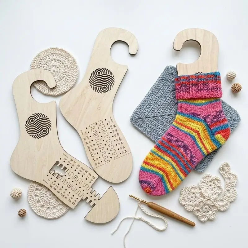 Wooden Sock Blockers With Accurate Size Markings Polished Natural Wood Surface For Knitting Enthusiasts DIY Sock Projects