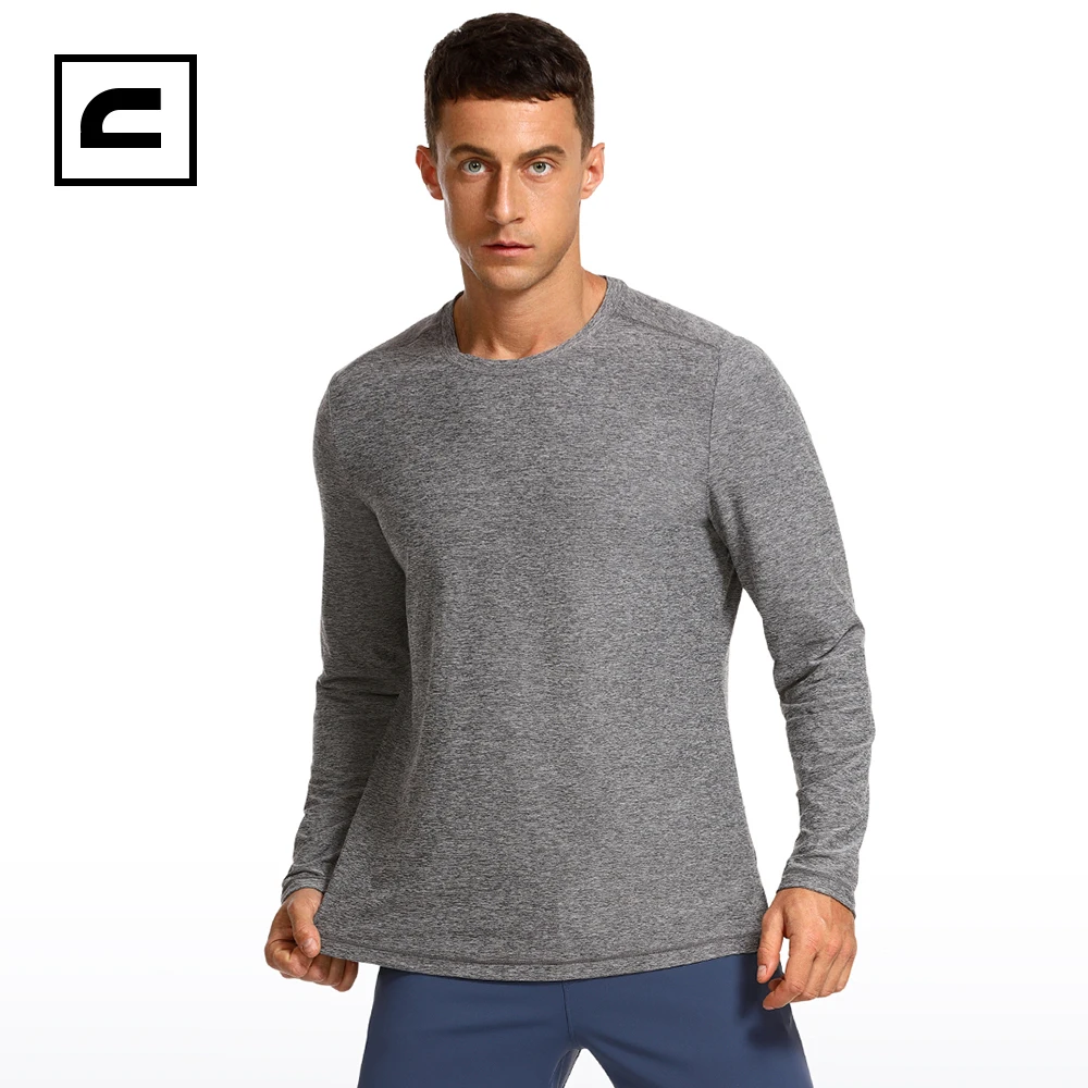 CRZ YOGA Jesienno-zimowe męskie lekkie koszulki z długim rękawem Slim Fit Crew Neck Szybkoschnące Miękkie sportowe koszulki treningowe