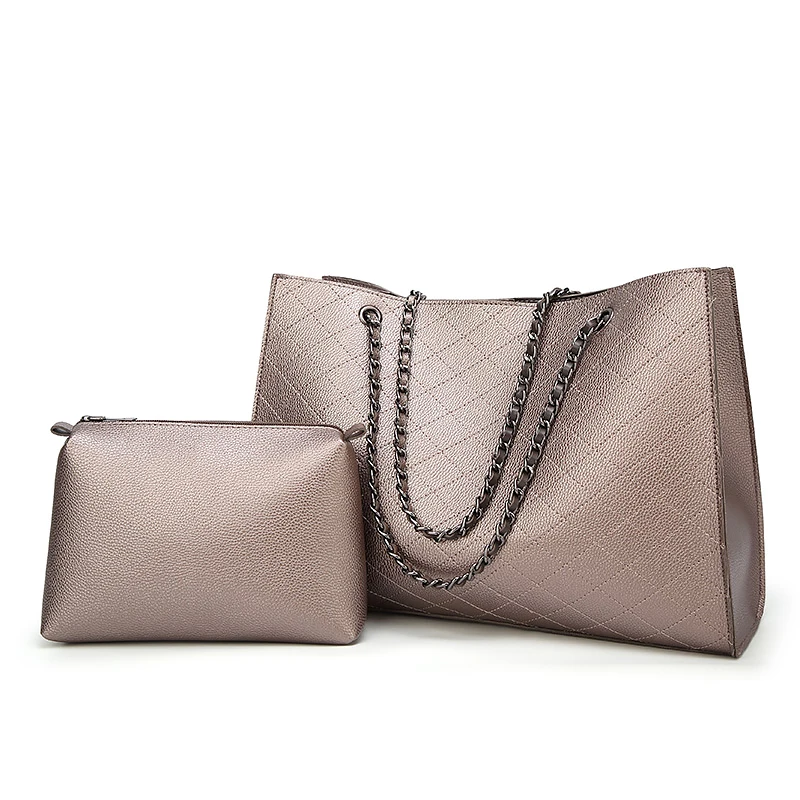 2 pezzi borsa a tracolla Tote con catena a reticolo di diamanti di lusso moda donna e pochette borsa per soldi piccola borsa per madre e bambino,