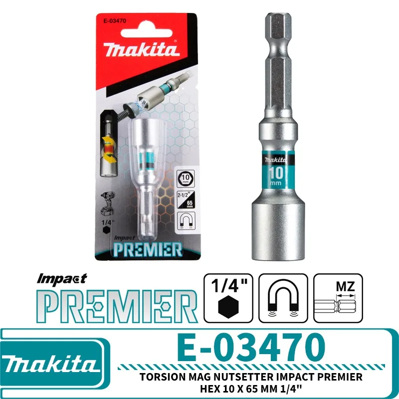 Makita E-03464 E-03470 Torsion Mag nutsetter Impact Premier Hex 8/10 x 65 mm 1/4\