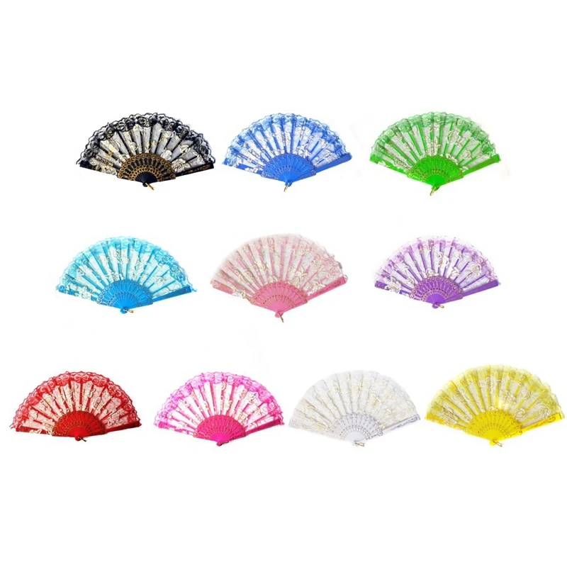 Rose Flower Lace Fans Chinese Style Dance Wedding Party Bridal Hand Fan Gypsy Style Folding Fan Decoration